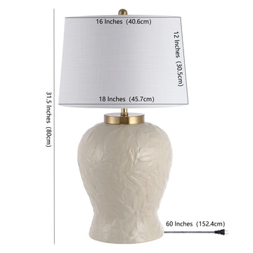 Regency Palm Leaf 31.5" Ceramic/Metal Bohemian Cottage LED Table Lamp - JONATHAN Y